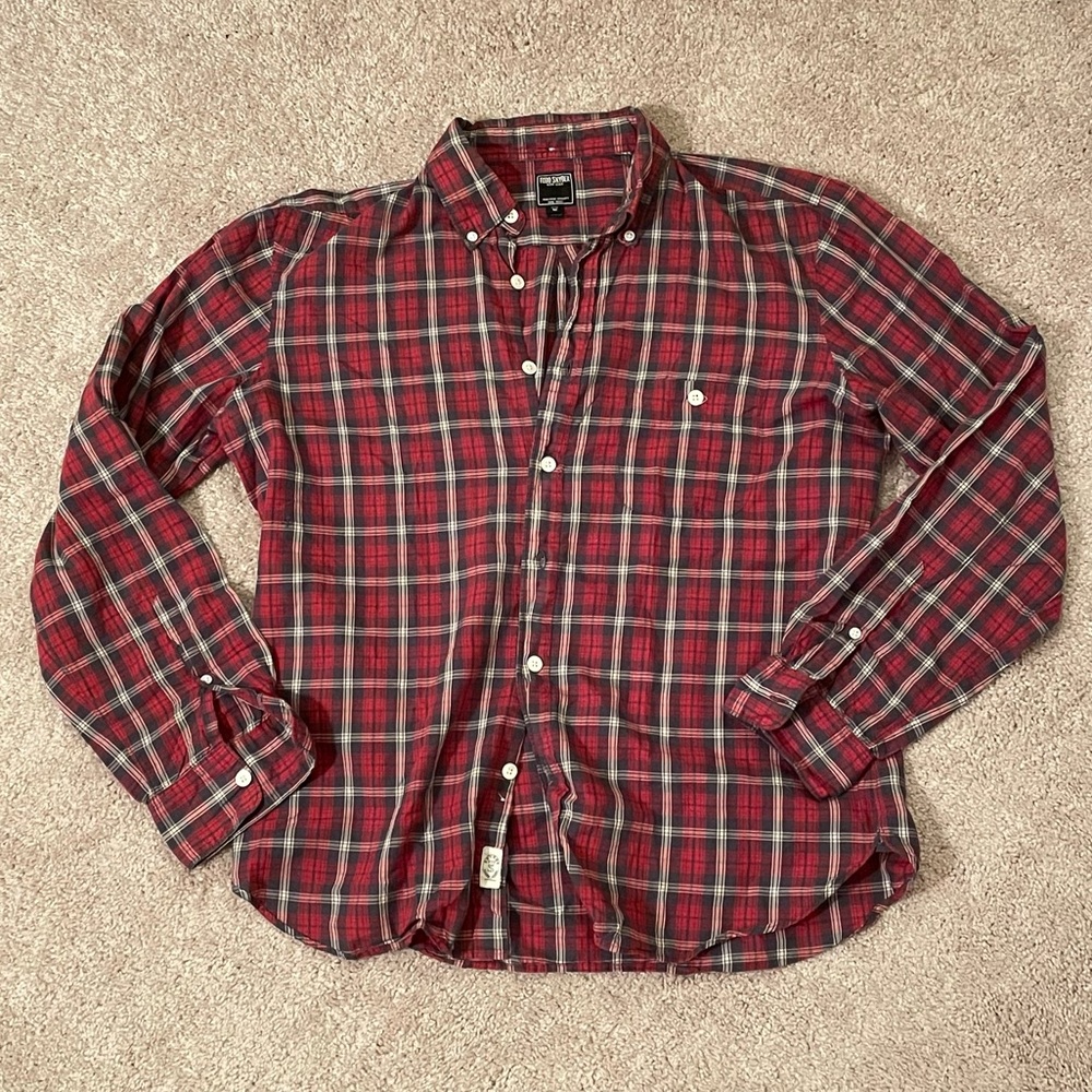 Todd Snyder Red, Black, and White Plaid Button Down Shirt - M